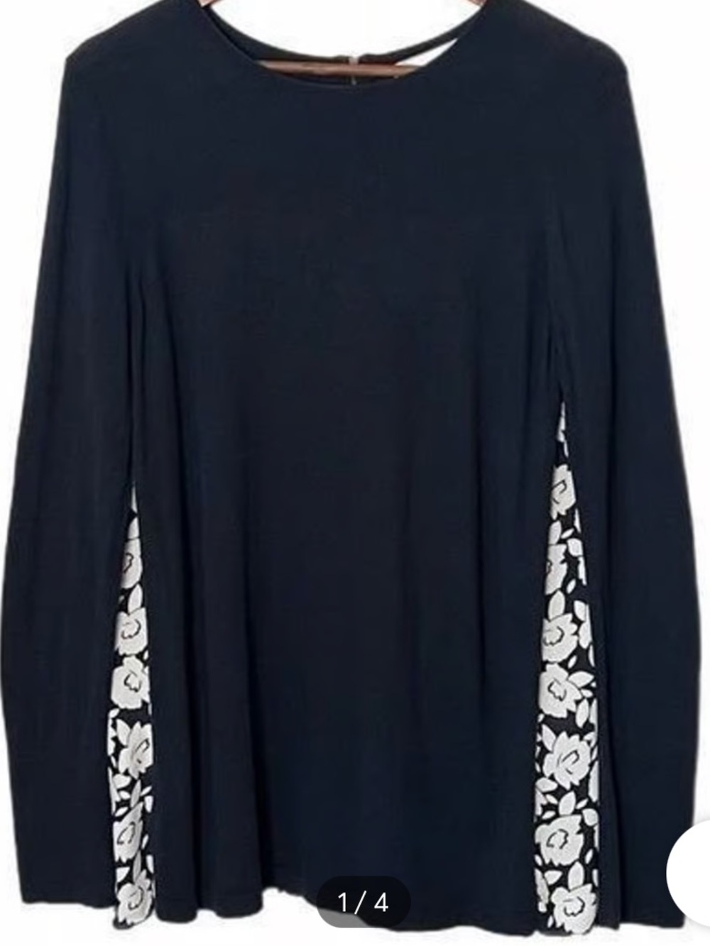 Loft Navy White Silk Blend Sweater with Floral Back size Large